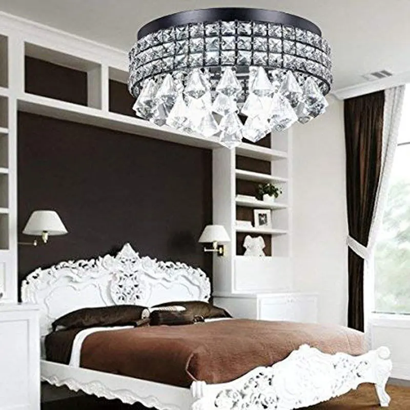 Silver Crystal Ceiling Light European Modern Minimalist Living Room Bedroom Hallway Light Dining Room Kitchen Circular Light Fix