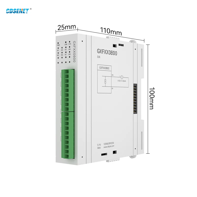 8AI Differential Current Remote IO Expansion Module RS485 Ethernet CDSENET GXFXX0800 Modbus DC 9-36V Works only with Host