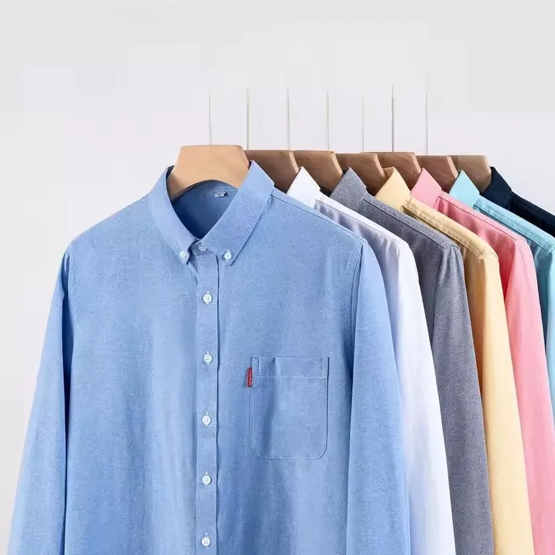 100% القطن الخالص الرجال قميص رسمي للأعمال بلون طويل الأكمام الشباب فستان اجتماعي غير رسمي قميص منتظم صالح لينة رجل الملابس 5XL