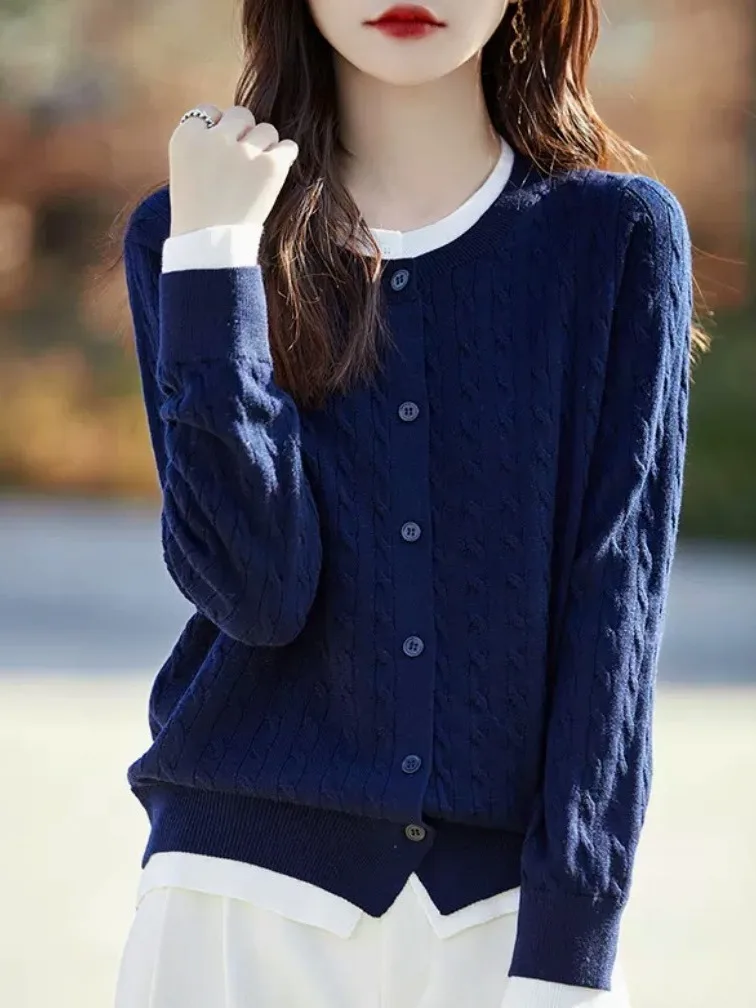 

Вязаный кардиган в стиле ретро Blo ort, свитер, искусственная двухсекционная верхняя одежда, мягкая шерсть, смесь полиэстера, женская мода