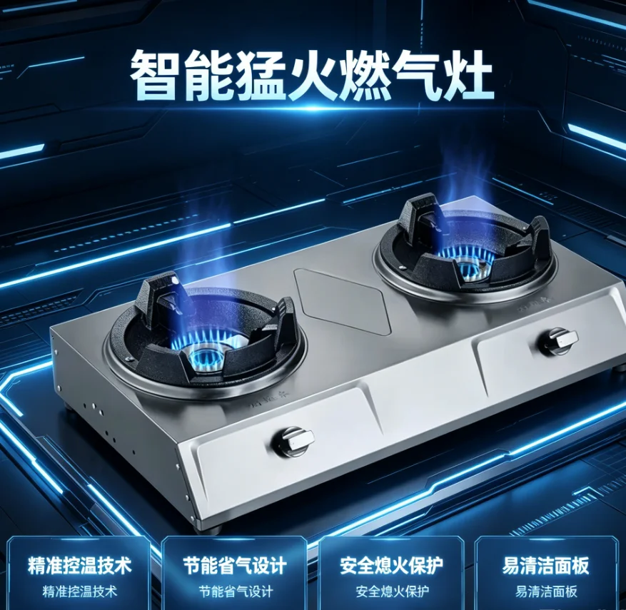 

Single Double Burner Stainless Steel Gas Stove High Pressure LPG Commercial Home Cooking IAA