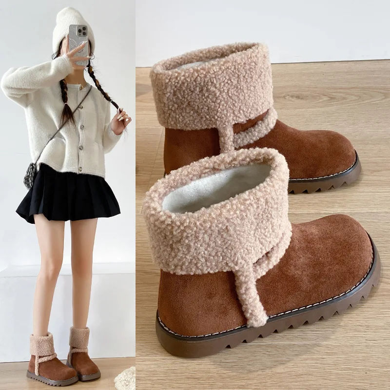 Botas femininas outono austrália designer de luxo calçados de inverno sapatos femininos botas de salto plano-mulheres dedo do pé redondo neve moda baixa um