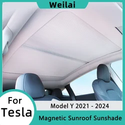For Tesla Model Y 2024 Magnetic SunShade Glass Roof Retractable Sunshades Front Rear Sunroof Car Interior Accessories 2021-2023