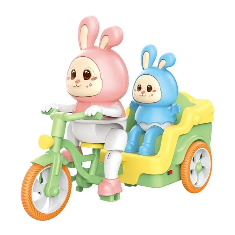 Tricycle électrique lapin avec lumières et musique pour enfants, jouets interactifs Montessori dos, équitation amusante, cadeau d'anniversaire