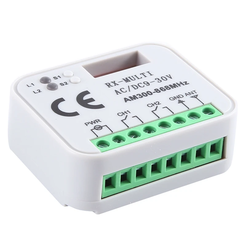 FULL-Universal RX Multi Frequency 300-868Mhz Receiver 2CH 12V 24V Relay Module Garage Door Remote Control 433.92Mhz 868Mhz