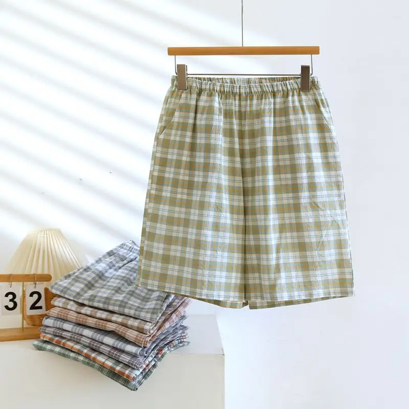 

Multi Colors Cotton Plaid Design Shorts for Men Summer Casual Pajama Home Wear Shorts Loose-fitting Thin Men Cropped Pants