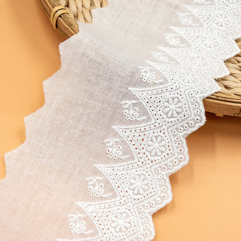 HOT Cotton Embroidered White Clothing Lace Fabric 9.5cm Wide Sewing DIY Trim Wedding Applique Ribbon Collar Cloth Guipure Decor