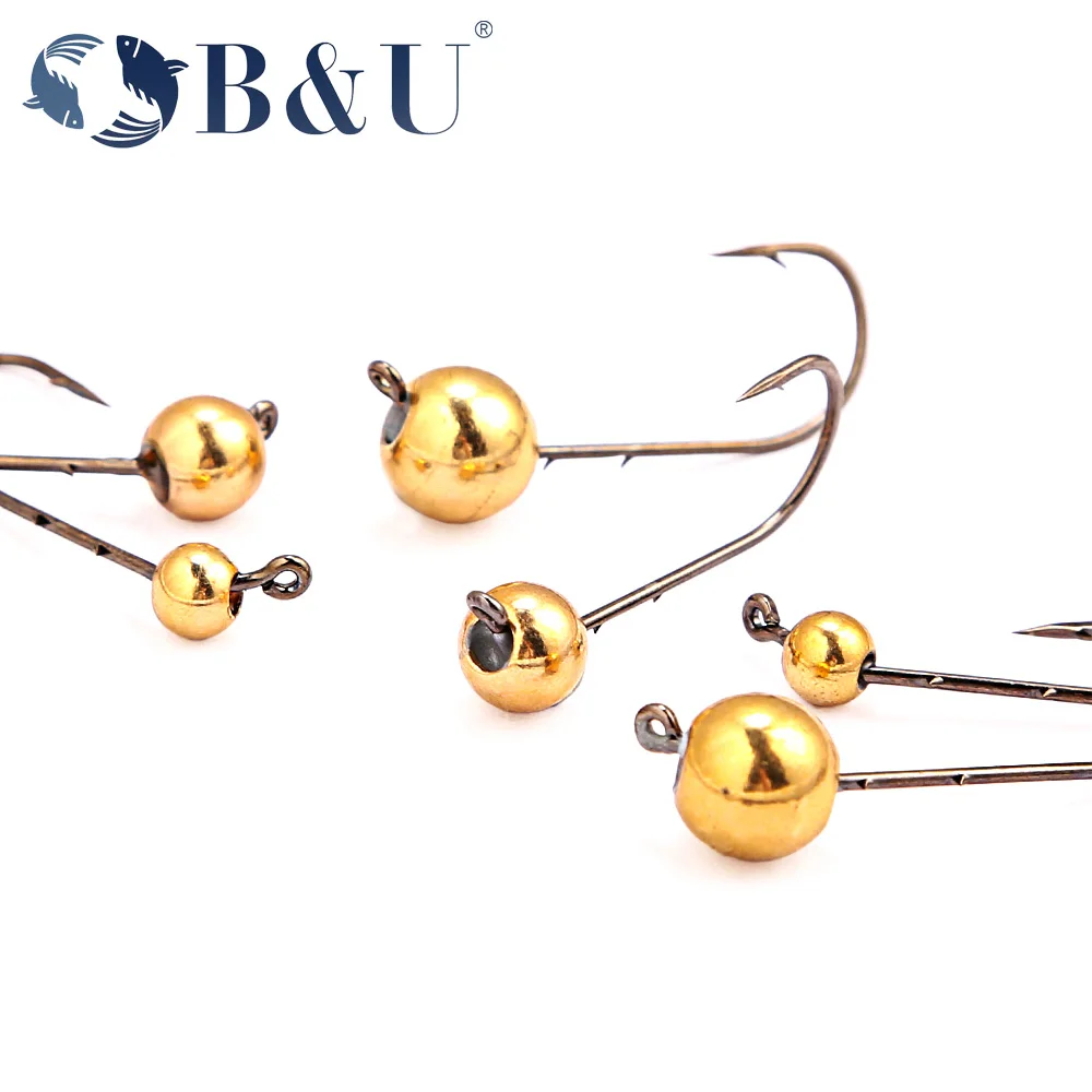 

B&U 5pcs Fishing Hooks Set Micro Jig Head 0.5g-4g Copper Head Mini Crank Jig Fishhook for Soft Worm Lure Fishing Accessories