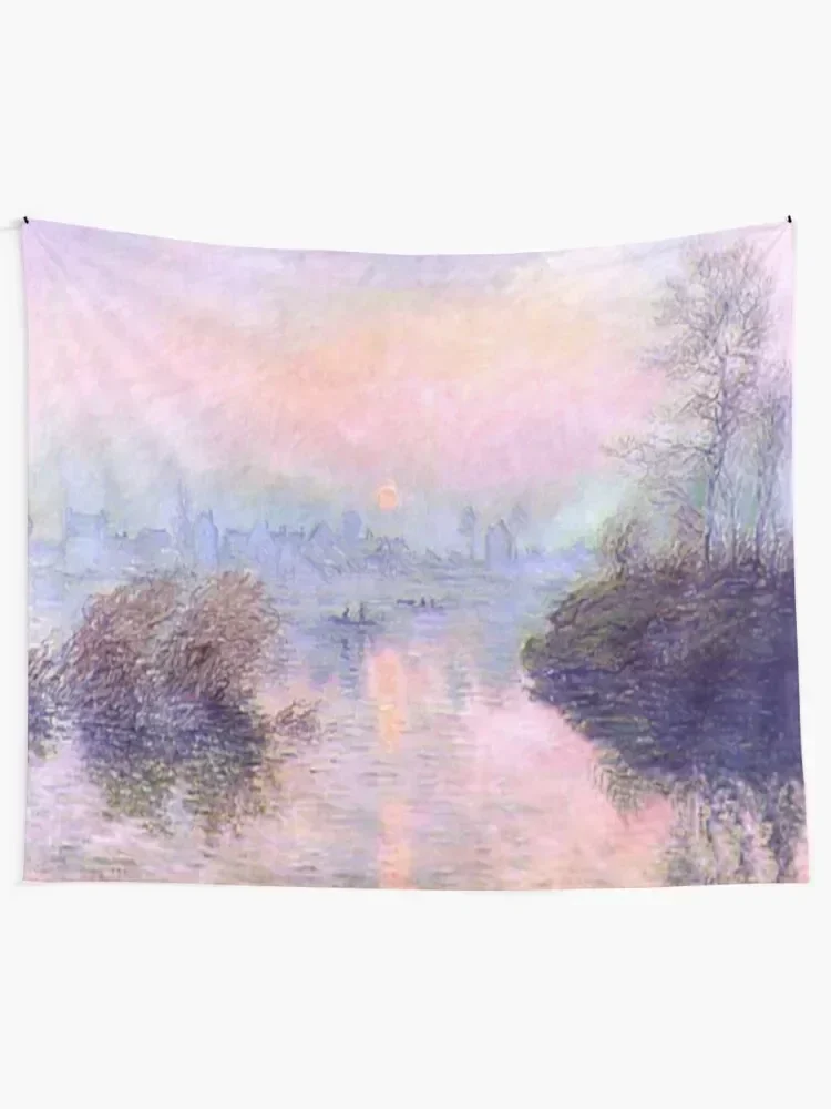 Sunset on the Seine at Lavacourt | Claude Monet's Roseate Sunset Tapestry Nordic Home Decor Aesthetic Room Decoration Tapestry