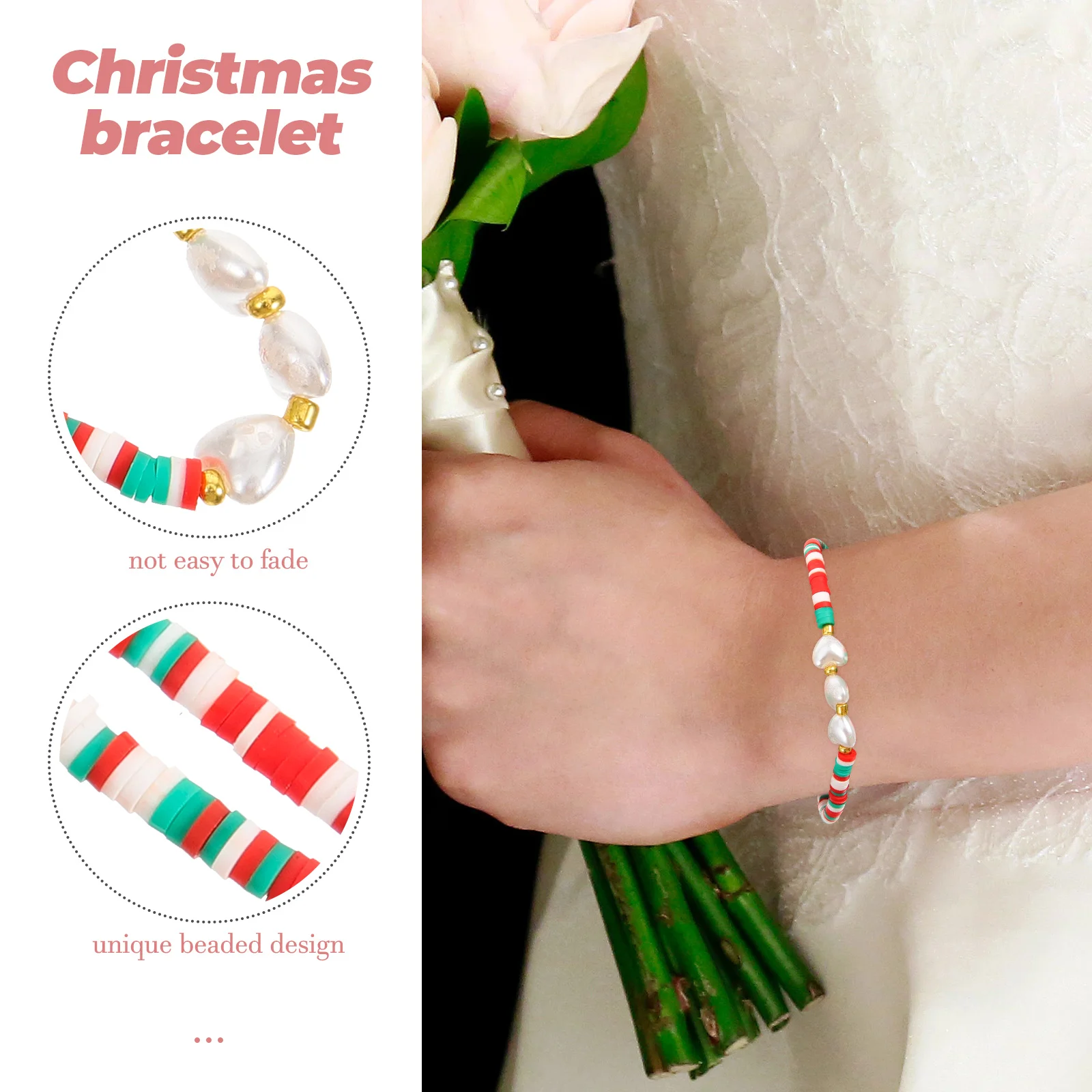 3 pezzi decorazioni natalizie alla moda braccialetto di perline colorate bracciali da donna gioielli perline braccialetti per ragazze con perline per