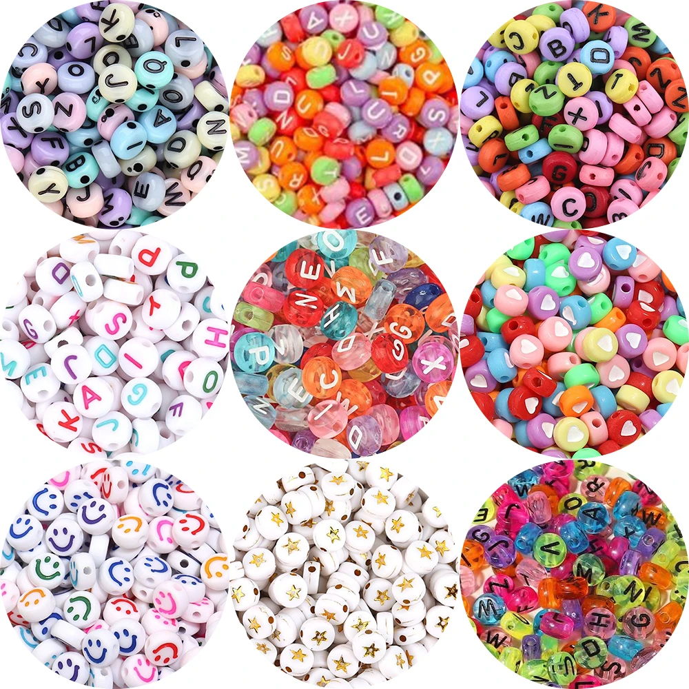 100/200Pcs Gemischte Farbe Buchstaben Acryl Perlen Runde Flache Alphabet Lose Spacer Perlen Für Schmuck Machen DIY Armband zubehör