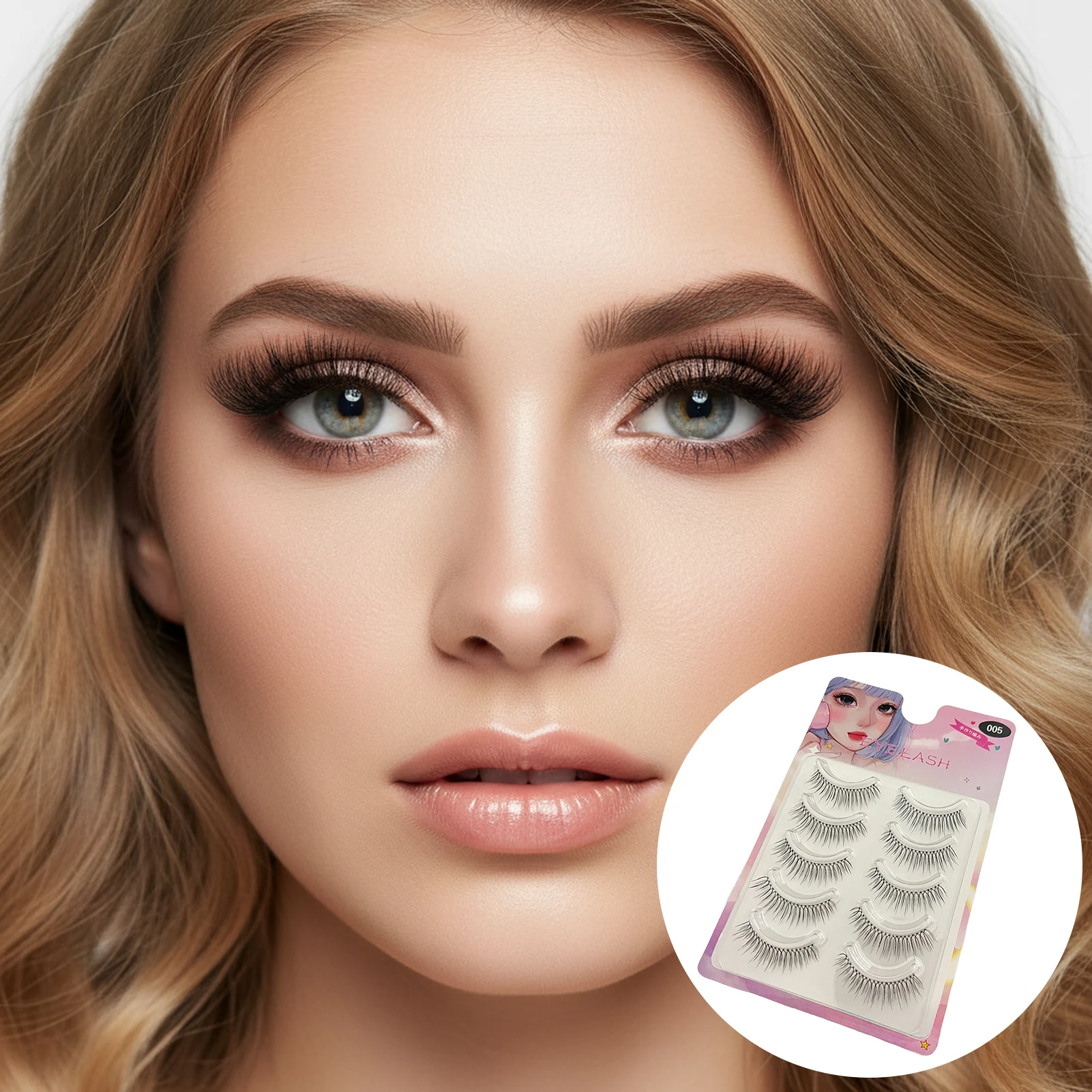 Korean Style False Eyelashes full strips 5 Pairs Natural Naked Makeup Look Thick Curly Lashes for All Eye Types