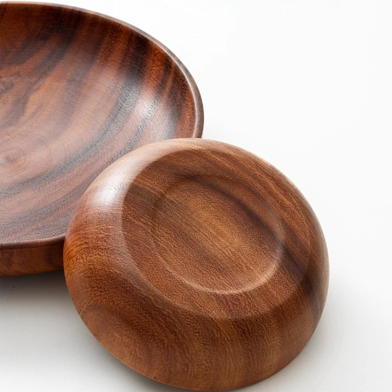 صينية خشب السنط، وعاء وطبق مستدير من الخشب الصلب للاستخدام المنزلي، طبق تقديم الكيك والحلوى، وعاء من الخشب الصلب #4