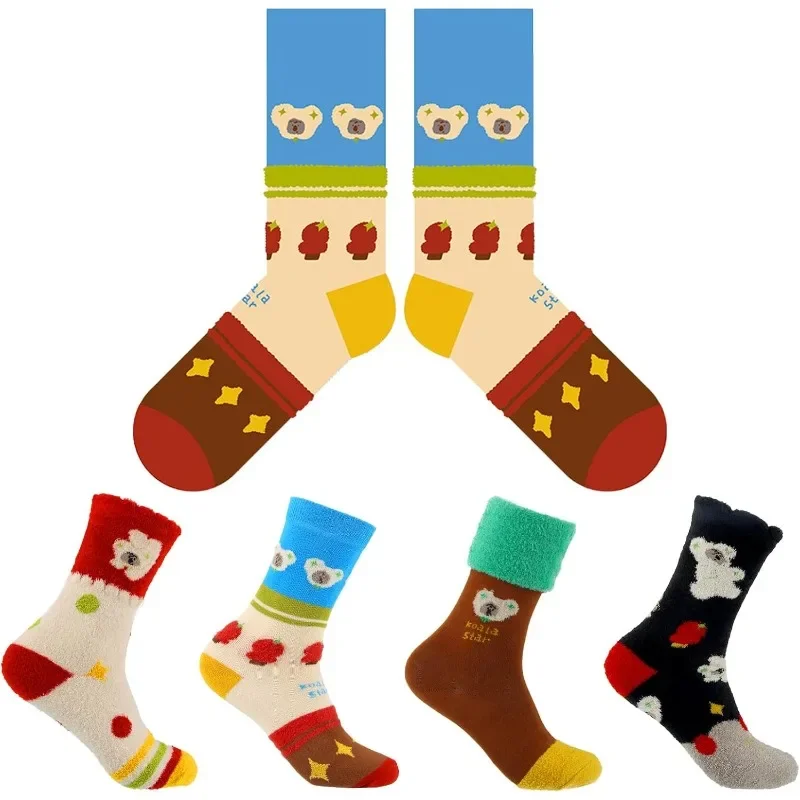 

1 пара зимних носков, женские мягкие носки с рисунком коалы, впитывающие пот и дезодорирующие, мягкие носки 35-42, милые мягкие носки.