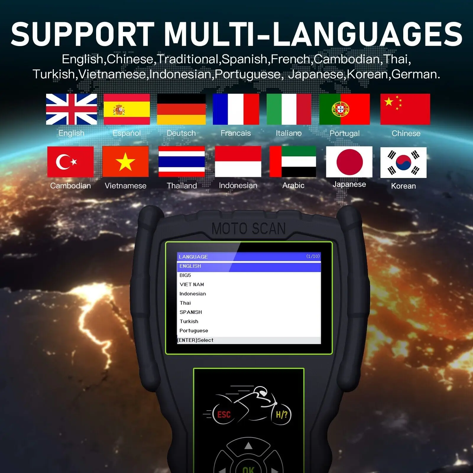 JDiag M100 Pro Portable Motorcycle Scanner Diagnostic Code Reader Tool Multifunction Moto Scan Fault Diagnose ABS Engine ECU