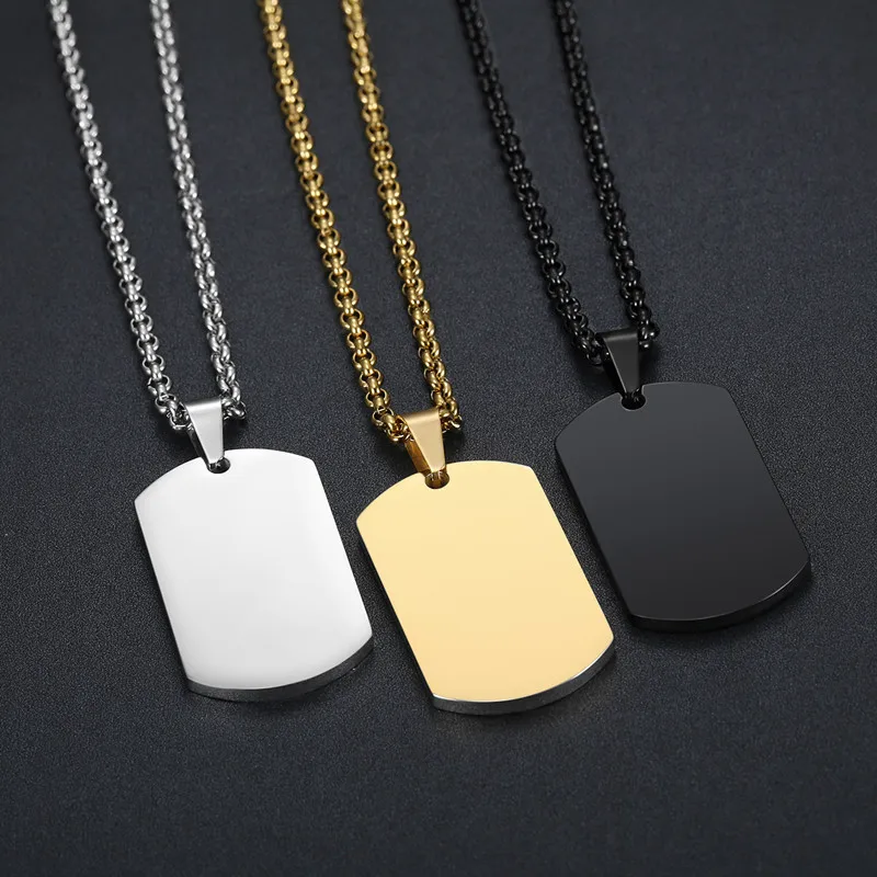 1 STÜCK 316L Edelstahl Anhänger Halskette Silber Gold Schwarz Farbe Blanko Erkennungsmarke Platte Armee Biker Kette Halskette Mann Frau 3 Größe – Detail 3