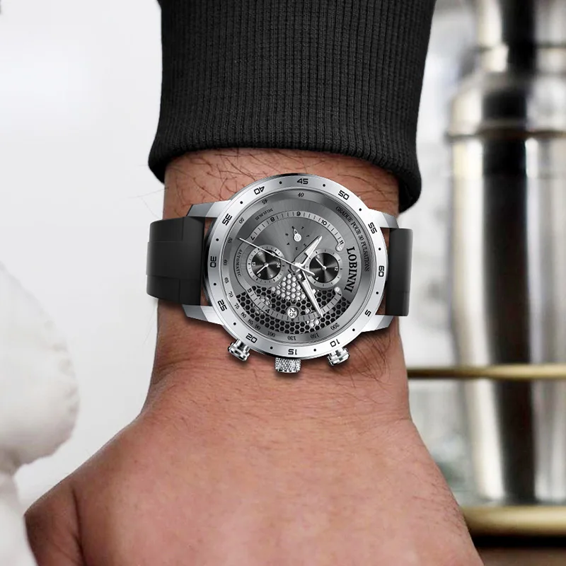 

LOBINNI 16063 Men's Automatic Mechanical Watch 42mm 50m Waterproof Sapphire Crystal Glass Date Day Month Display JHB10 Movement