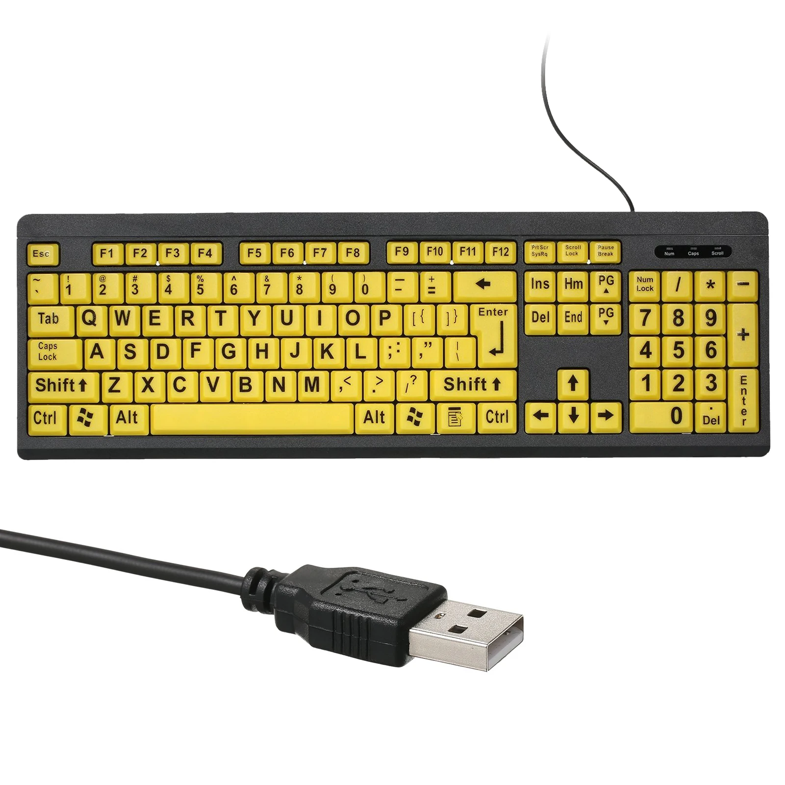 104 Keys Wired Keyboard USB Interface Large Print Computer Keyboard for Low Vision Users High Contrast Letters for Old Men