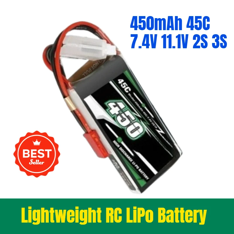 

450mAh 45C 7.4V 11.1V 2S 3S JST Plug Lightweight RC LiPo Battery