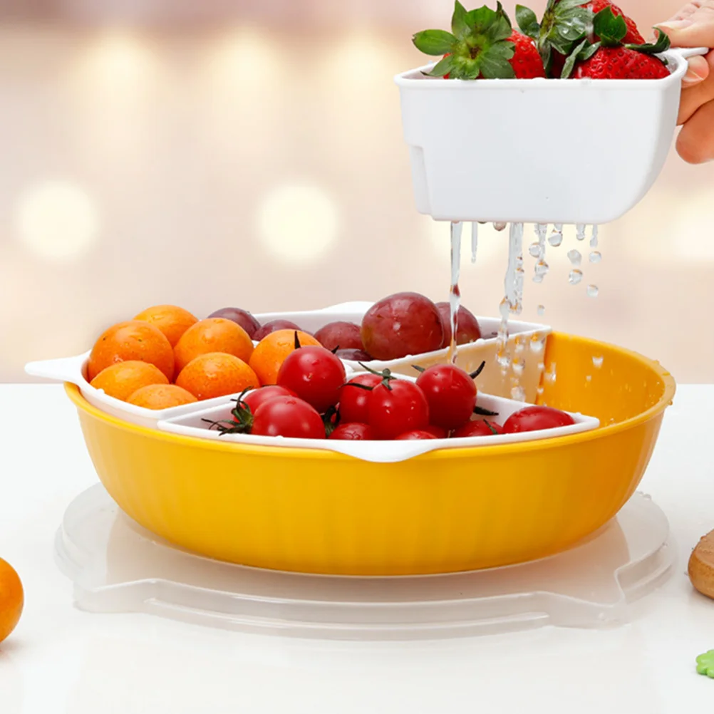 

Plastic Dual Layer Fruit Colander Drain Basket Kitchen Strainer Tray White Yellow Fruit Washing Bowl Plastic Drain Basket