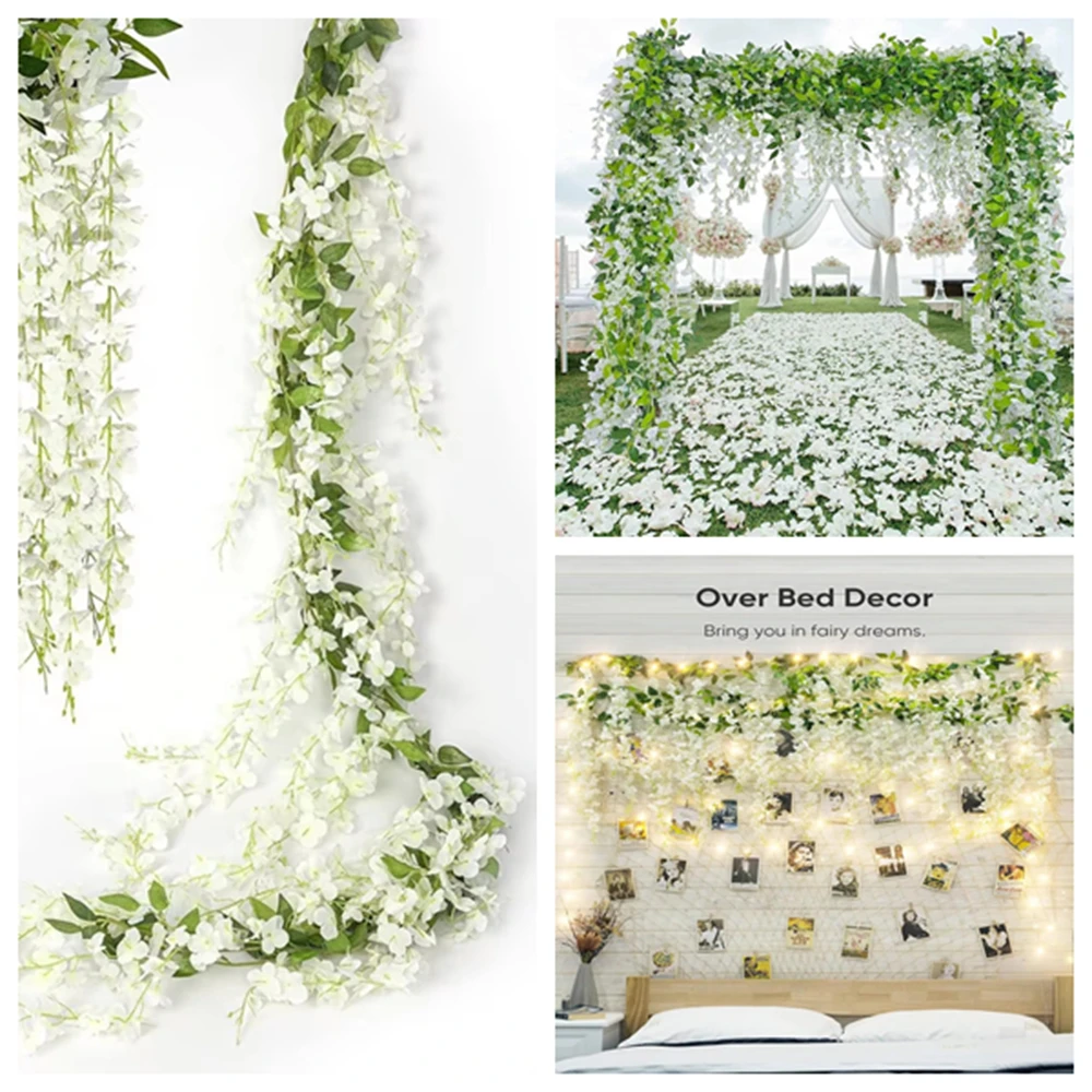 

1pc LED Light Artificial Leaf Flowers Rattan Home Christmas Accessories Wedding Decor Room Hanging Yard Garden DIY Arch Decor
