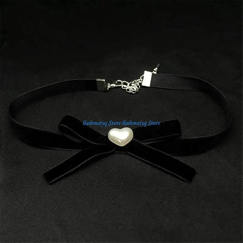 

573B Bowknot Choker Necklace Vintage Velvets Ribbon Collar Chain Accessory for Women