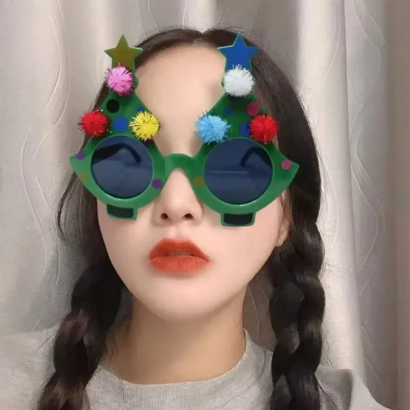 산타 클로스 크리스마스 트리 엘크 안경 프레임, 크리스마스 트리 모양, 휴일 파티 사진 장식 안경, 크리스마스 파티 안경