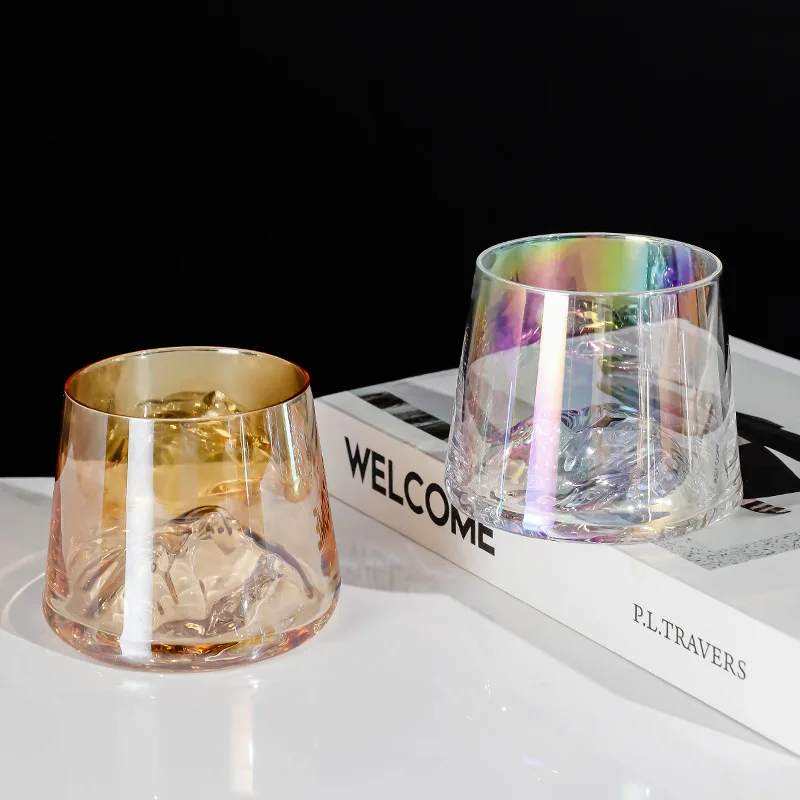 Vintage Fuji Mountain Glass Cup Whisky Tumbler Japanese Style Iceberg Drinking Cup for Home Bar