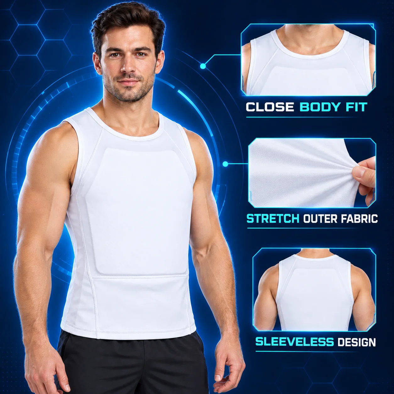 Men's Sleeveless Tactical Vest with Full-Length Side Zipper Close Fit Utility Top for Easy On and Off Outdoor Wear