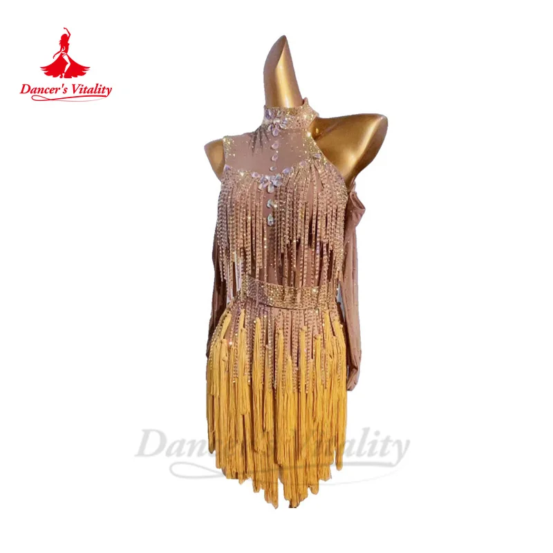 Latin Dance Competiton Dress Custom Adult Children Rumba Chacha Tango Performance Professional Costume Adult Child Latin Dresses