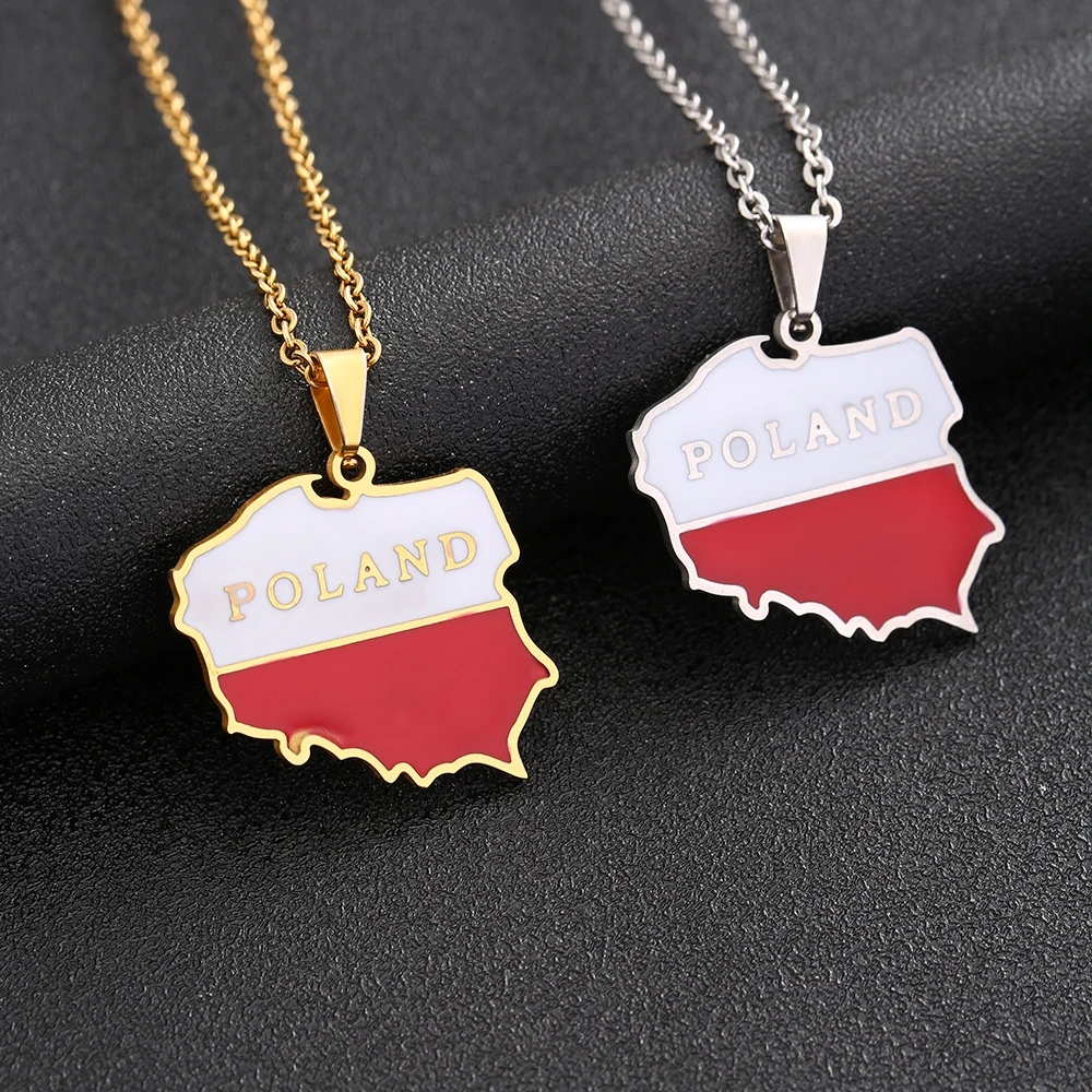 Fashion Poland Map Flag Pendant Necklace Stainless Steel Gold/Silver Color Polska Men Women Country Maps Jewelry Gift