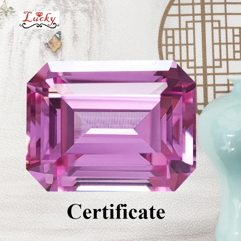 

Lab Grown Sapphire Pink Color VVS1 Emerald Cut Charms Beads for DIY Jewelry Making Bracelet Materials Selectable AGL Certificate