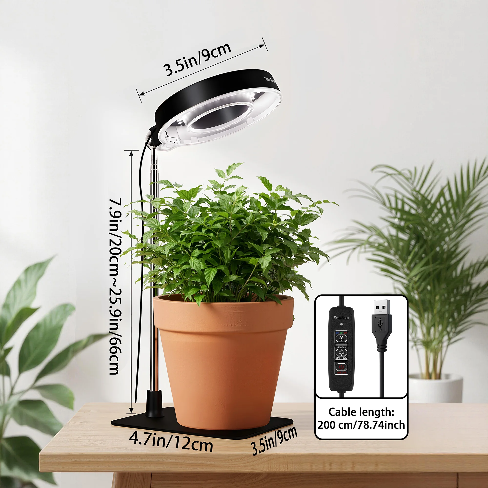 LED-Pflanzenlampe, Vollspektrum-Wachstumslampe für Zimmerpflanzen, 720 ° Magnetische Rotation, einstellbare Helligkeit und Timer