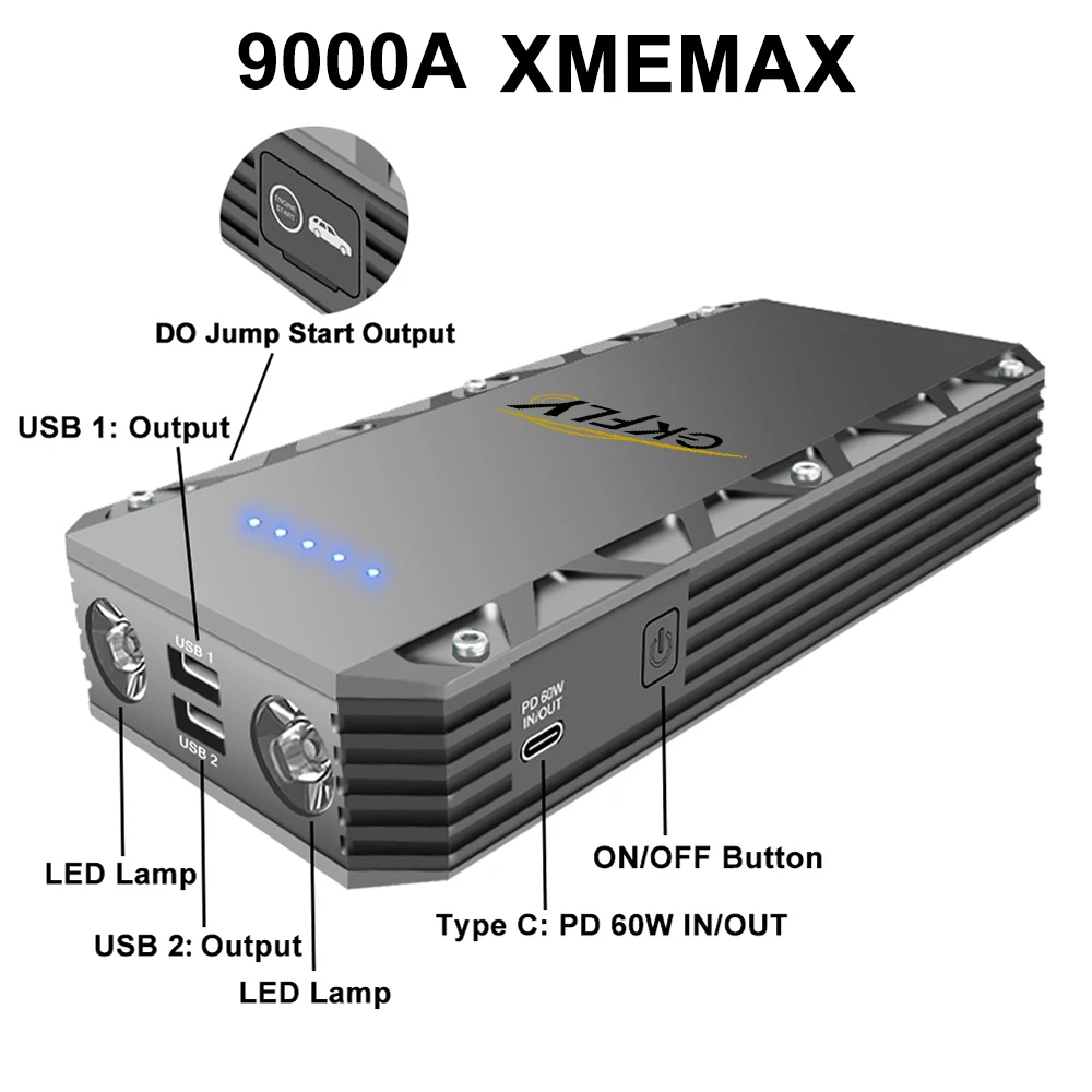 GKFLY 3000A/5000A/9000A جهاز بدء الطاقة الفائقة 12 فولت سيارة الانتقال كاتب قوة البنك شاحن سيارة لبطارية السيارة الداعم المغفل