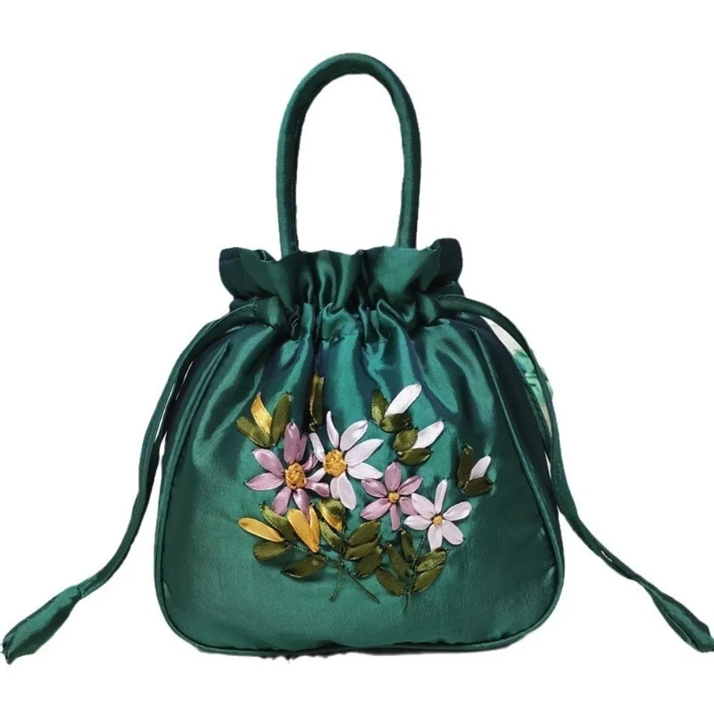 Embroidered Flower Pattern Women Bucket Bag Small National Style Ladies Handbag Dacron Phone Bag Mini Purse Casual Occasions