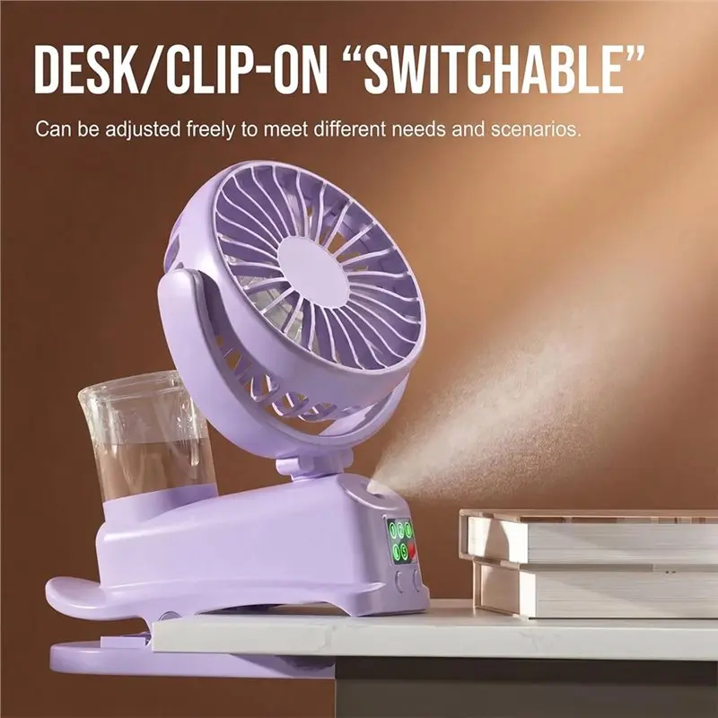 B51CNEW! Desktop Cooling Fan-Multi-Function Rechargeable Clip Fan With Sprays For Home, Dormitory& Outdoor Use