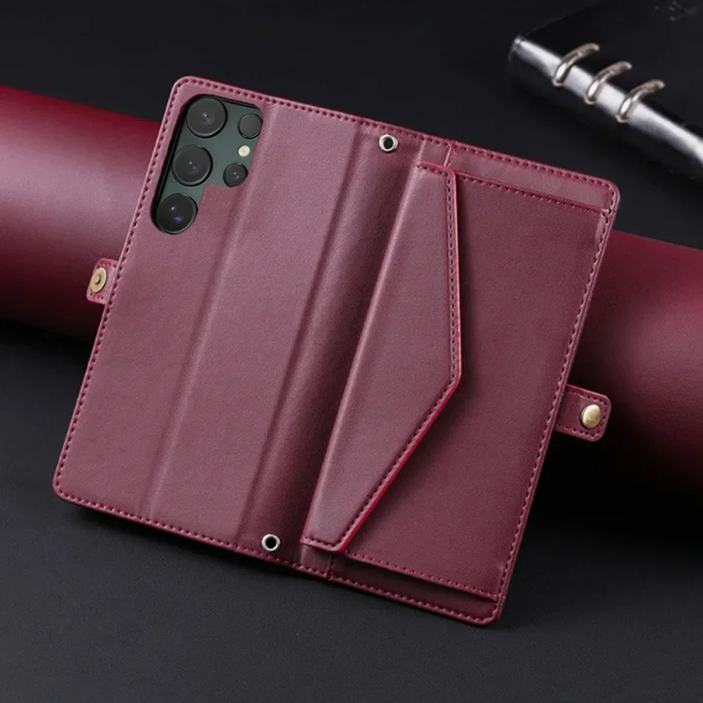 For Samsung Galaxy S26 S25 S24 Ultra S 24 FE Luxury Case Crossbody Wallet Coque Samsung S25 Plus S 26 25 Edge Leather Book Etui
