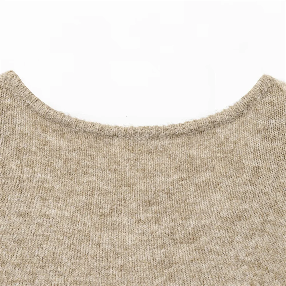 سترة نسائية خريفية جديدة غير رسمية متعددة الاستخدامات بعقدة بأزرار ورقبة دائرية وأكمام طويلة سترة محبوكة مضلعة #6