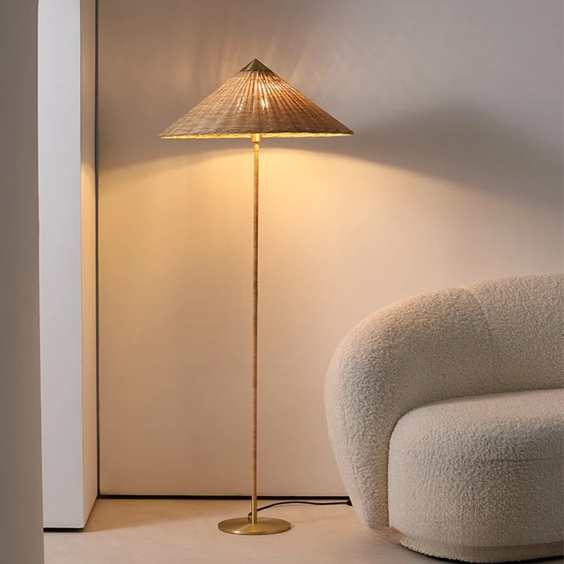 medieval  floor lamp hand-woven rattan living room lamp retro zen atmosphere floor lamp