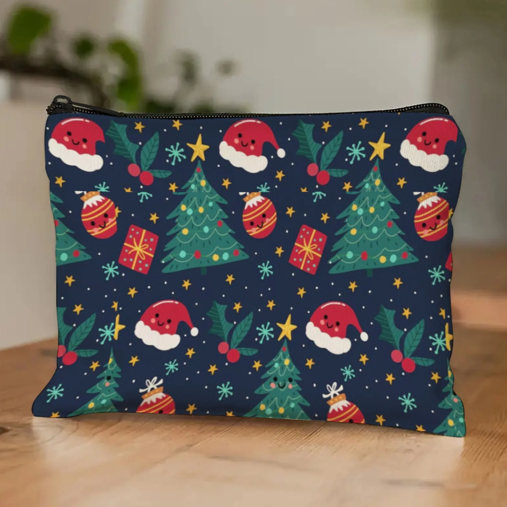 Practical Christmas-themed Cosmetic Bag Cheerful Art Durable Canvas for Ugly Sweater Parties & Daily Travel Use Post-Holiday