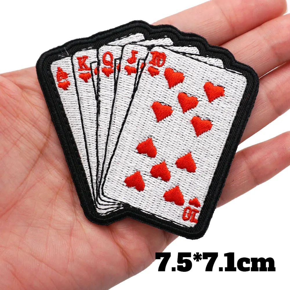 Poker Embroidery Punk Patches Merrow Border Hook&Loop Back Badge for Clothes Hat Accessories