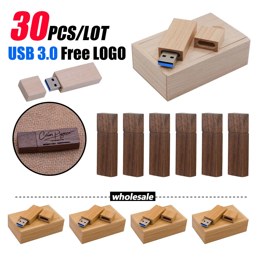 30PCS LOT High Speed Wedding Gift USB 3.0 Flash Drive Free Logo Photography Box Memory Stick 128GB/64GB/32GB/16GB/8GB U Disk