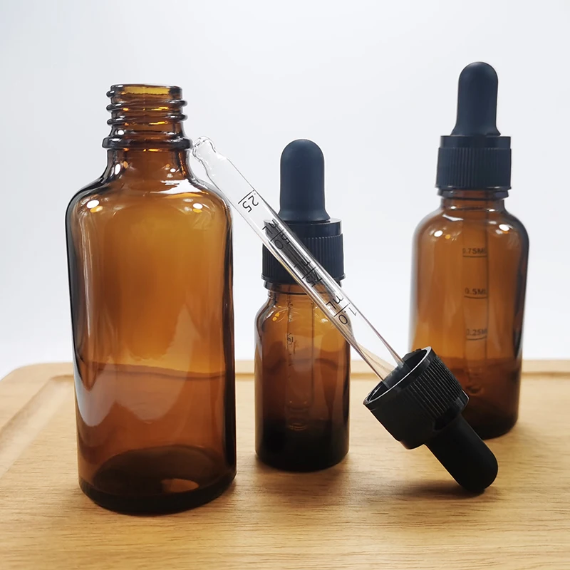 Dropper Bottles With Measure Pipet 5ml-100ml Reagent Eye Drop Amber Glass Aromatherapy Liquid Scale Jar Refillable Bottles
