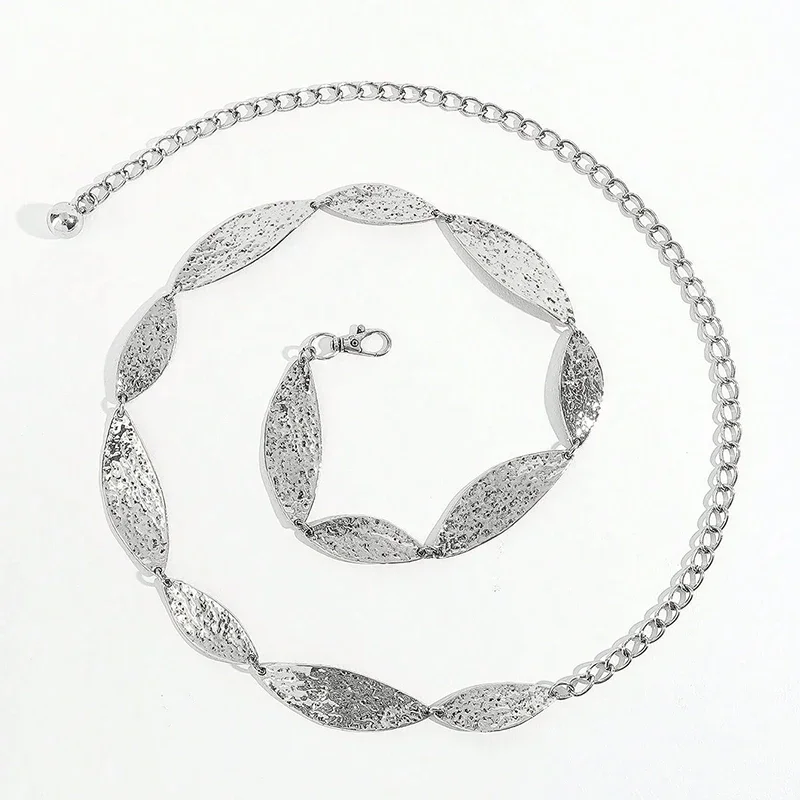 Sabuk Pinggang Wanita Model Emas Gaya Barat Cowgirl Daun Punk Logam untuk Wanita, Sabuk Pinggang Mewah Perak untuk Musim Panas di Pantai