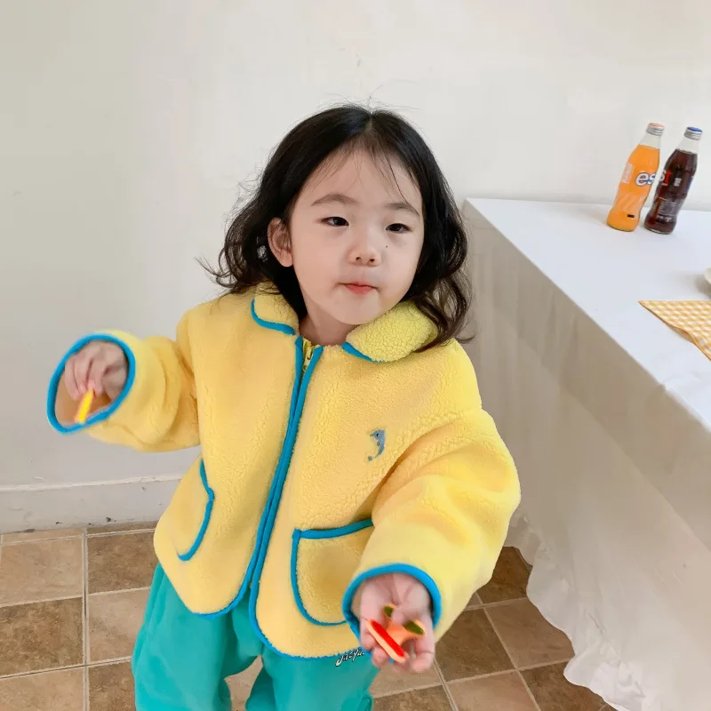 South Korea Children's Clothing Autumn and Winter New Girls Thickened Coat Warm Children's Lamb Wool Coat Baby Double-sided Flee