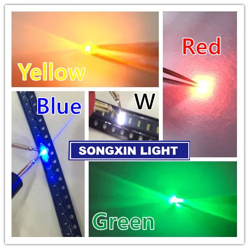 SX 100pcs 0402 SMD LED Electron Component Red Blue Yellow Warm White Green Orange Purple RGB Ice Blue High Light Emitting Diode