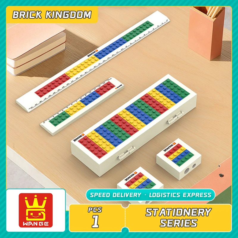 New Student Stationery Series Building Blocks Plastic Ruler Pencil Box Model Set Desktop Bricks Education Toy for 6+y Kids Gifts