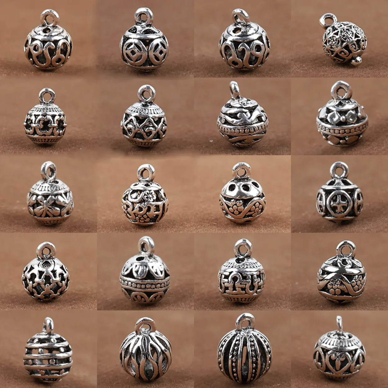 

10pcs 8mm 10mm Antique Silver Color Loose Hollow Metal Ball Pendants Beads DIY Jewelry Making Accessories