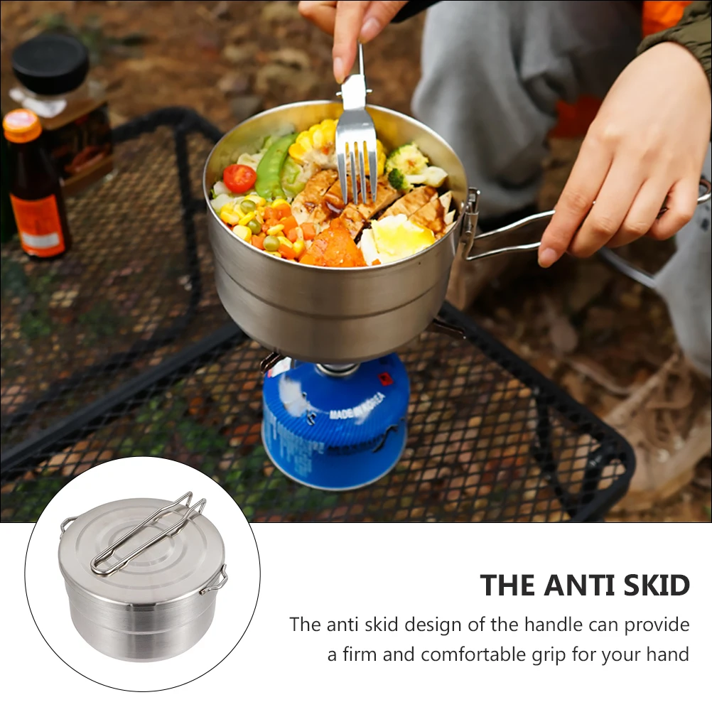 

Portable Folding Pot Camping Outdoor Cooking Equipment Cookware with Lid Hiking Kit Kettle for