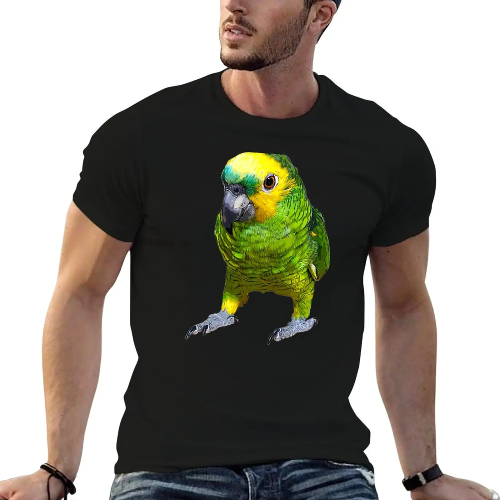 Blue Fronted Amazon Parrot Art T-Shirt for a boy cotton graphic tees cute clothes clothing for men